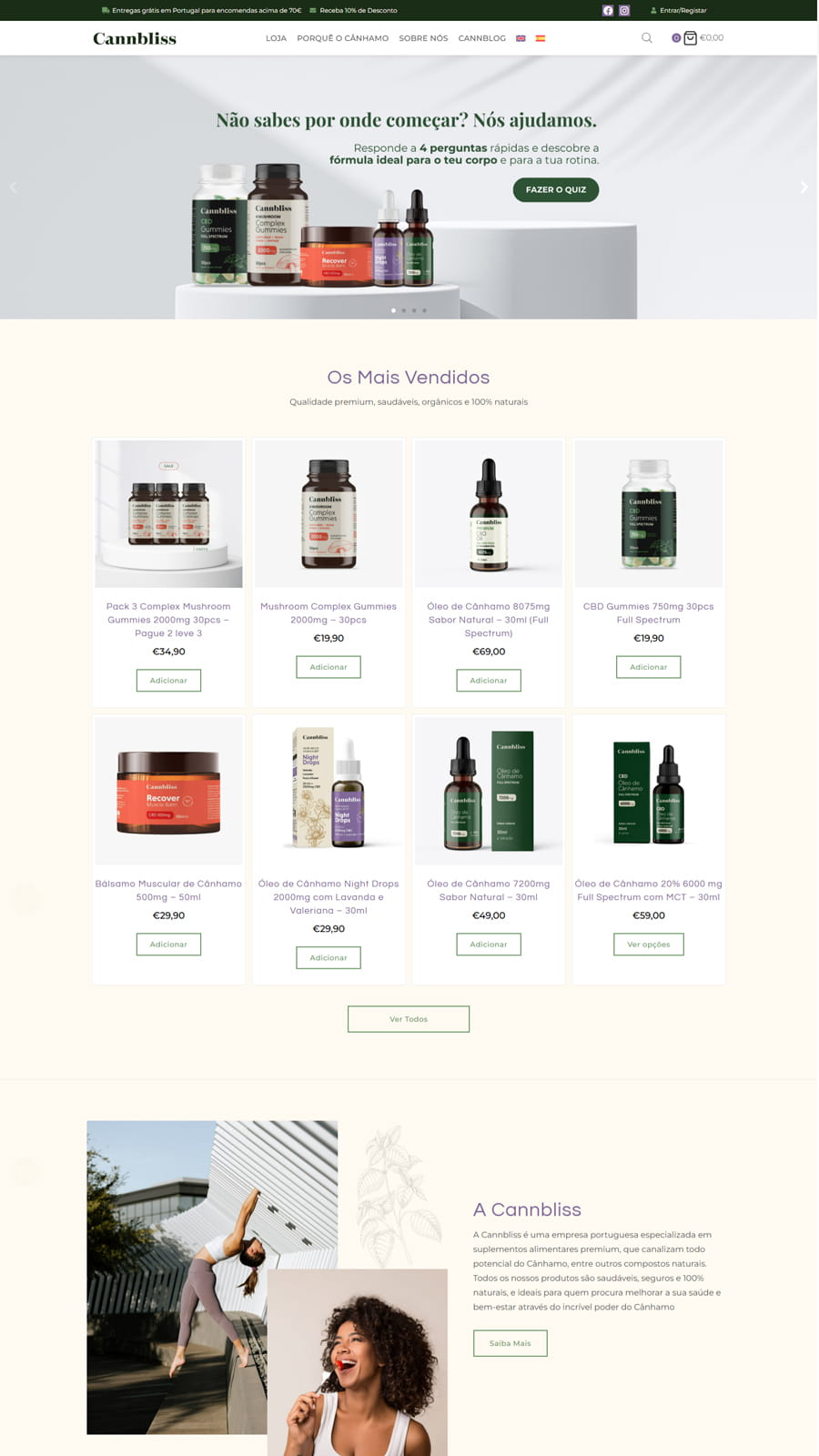 Website for a health and wellness brand with online store, product catalog and digital strategy