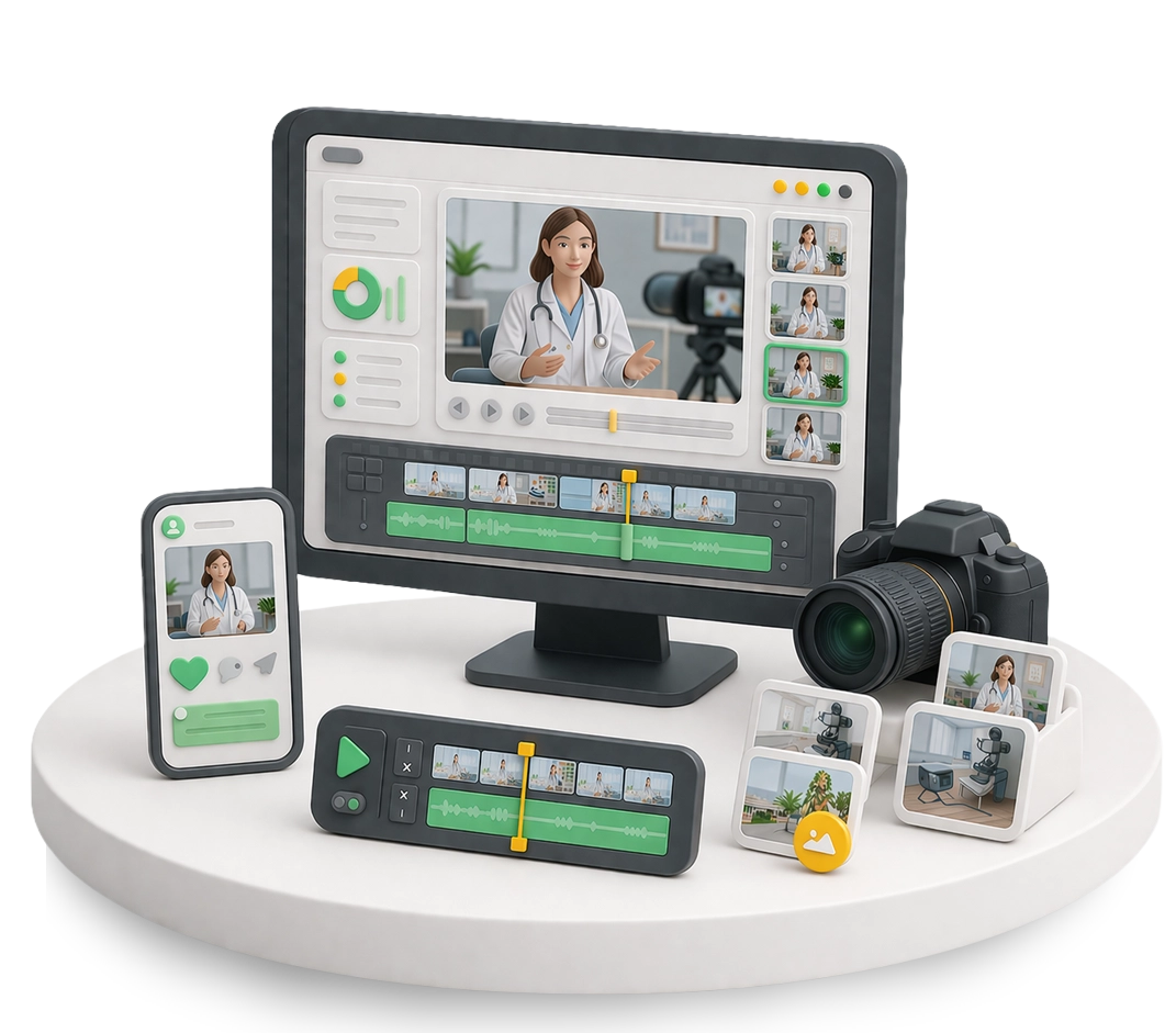 Professional photography and videography for clinics and healthcare professionals, with content focused on trust and credibility.